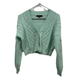 Women’s‎ Witty Fox Cardigan Cropped Blue Size Medium M Florals